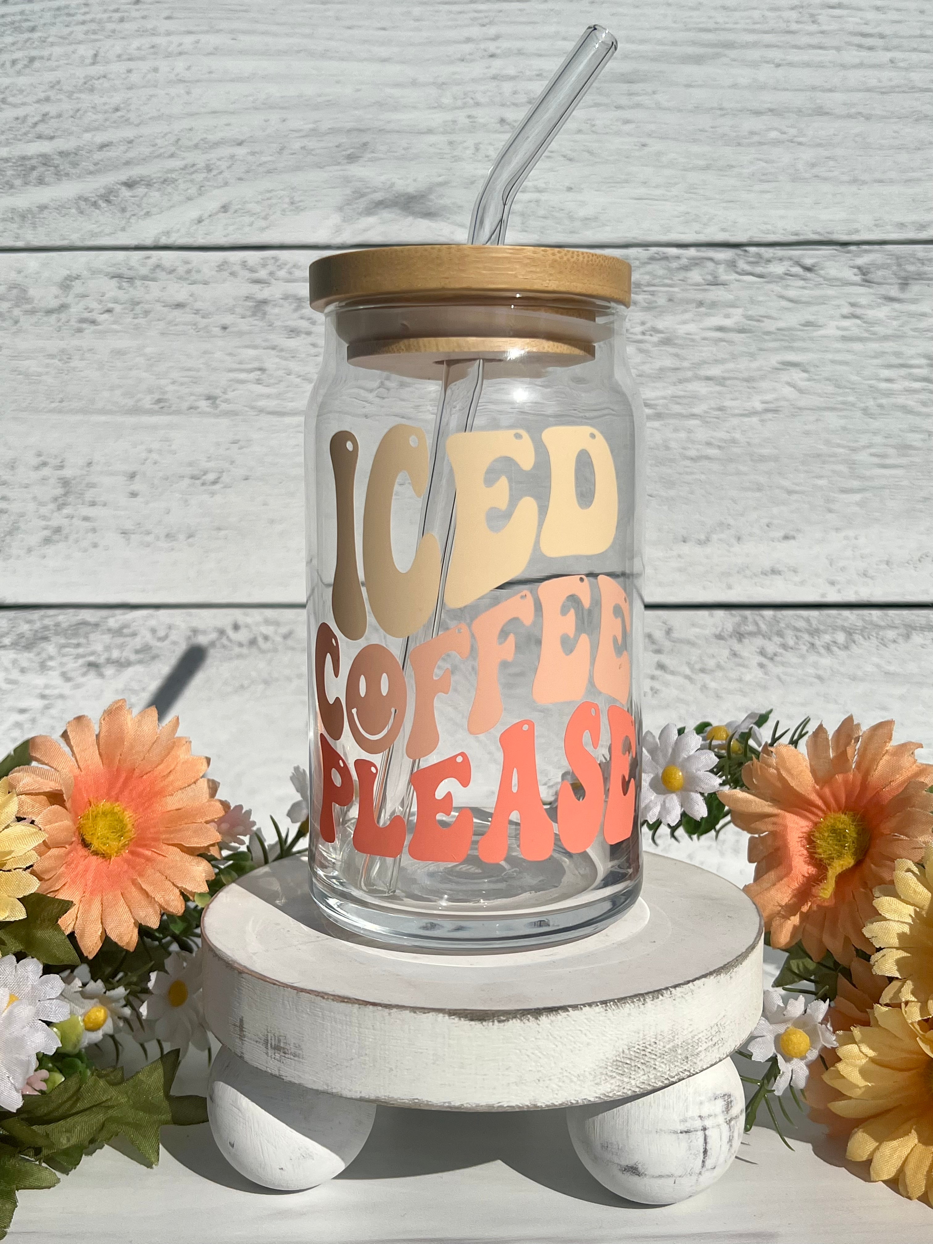 Fall Floral Glass Can Cup, Iced Coffee Cup, Smoothie Glass, Fall