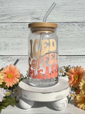 ICED COFFEE PLEASE 16 OZ. GLASS CAN CUP