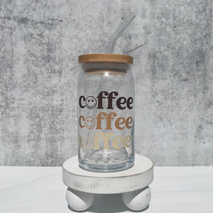 COFFEE COFFEE COFFEE 16 OZ. GLASS CAN CUP