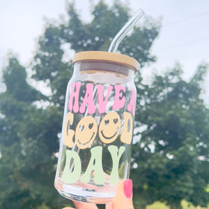 16 oz Smiley Glass Can Cup