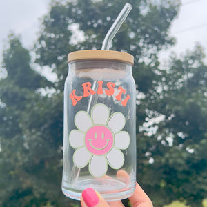 PERSONALIZED DAISY 16 OZ. GLASS CAN CUP